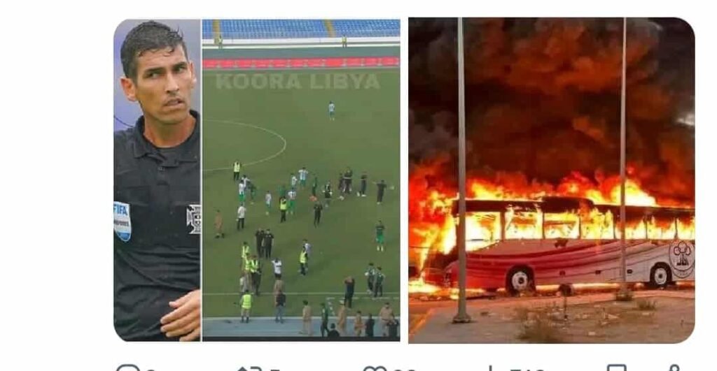Lybie – Al Ahly Tripoli vs Al Ittihad : Bus en feu, match arrêté Lybie - Al Ahly Tripoli vs Al Ittihad : Bus en feu, match arrêté